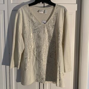 Chico's Gold & Cream Metallic & Lace Embellished Blouse 🆕